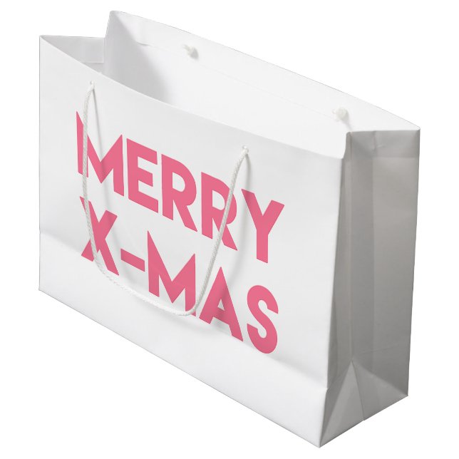 Merry X-Mas, moderne Typografie-Geschenktasche Große Geschenktüte (Vorderseite Schrägansicht)