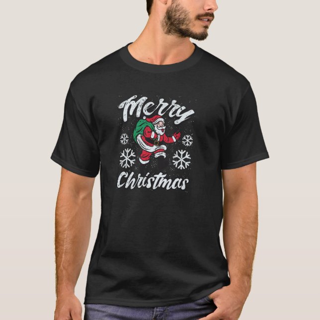 Merry X Mas Tree Lights Santa Claus Ugly Christmas T-Shirt (Vorderseite)