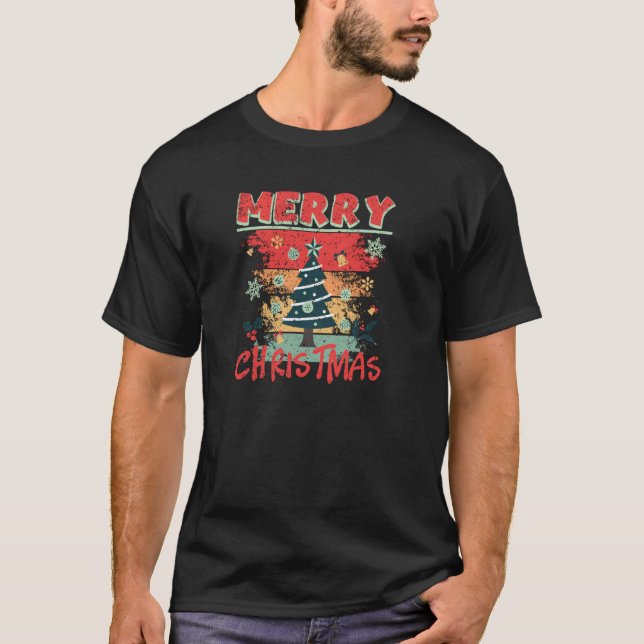 Merry X Mas Tree Lights Santa Claus Ugly Christmas T-Shirt (Vorderseite)