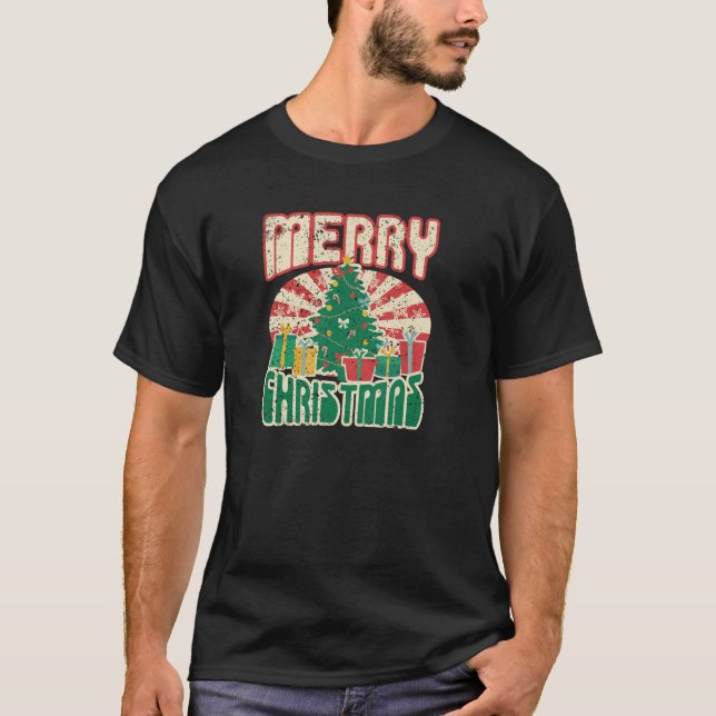 Merry X Mas Tree Lights Santa Claus Ugly Christmas T-Shirt (Vorderseite)