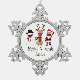 Merry X-Mask Funny Buffalo Kariert Santa Schneeflocken Zinn-Ornament