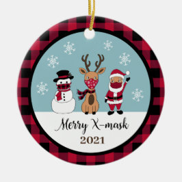 Merry X-Mask Funny Buffalo Karierter Karo Santa Keramik Ornament