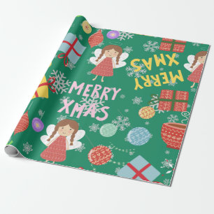 Merry Xmas 2022 niedliches, grünes Muster Geschenkpapier