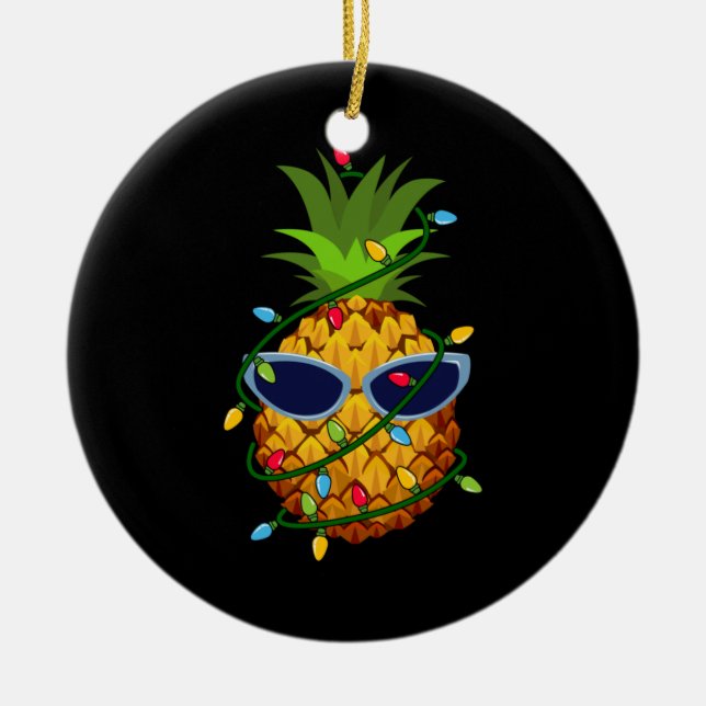 Merry Xmas Ananas Weihnachtsbaum Lichter Keramik Ornament (Vorne)