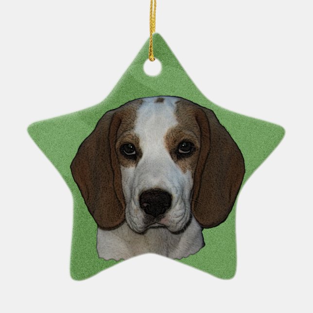 Merry-Xmas-Beagle Keramik Ornament (Vorne)