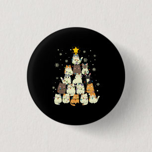 Merry Xmas Cat Christmas Tree Button