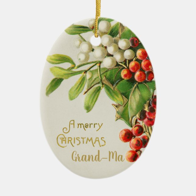 Merry Xmas Grandma Berries Keramik Ornament (Vorne)