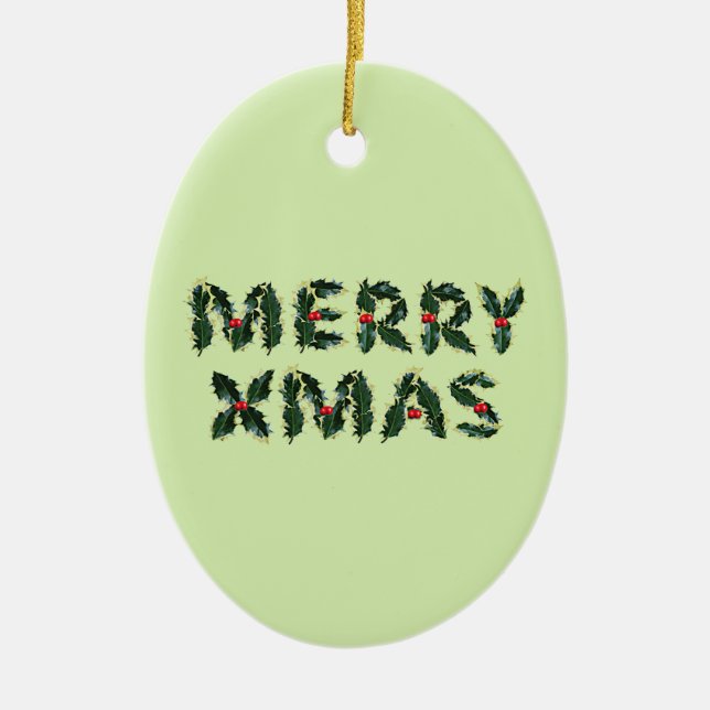 Merry Xmas Holly Keramikornament (Vorne)