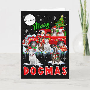 Merry Xmas Hund Santa Carry Bull Terrier auf Bild Karte