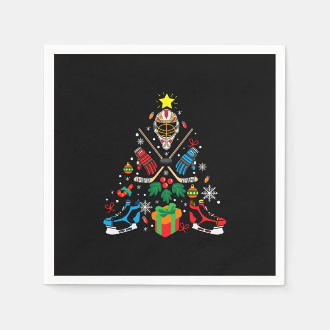Merry Xmas Ice Hockey Christmas Tree Serviette (Vorderseite)