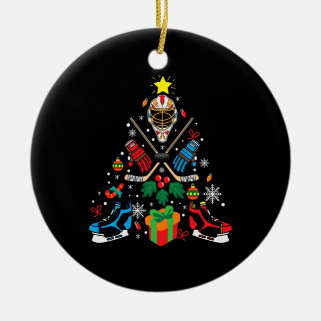 Merry Xmas Ice Hockey Weihnachtsbaum Keramik Ornament (Vorne)
