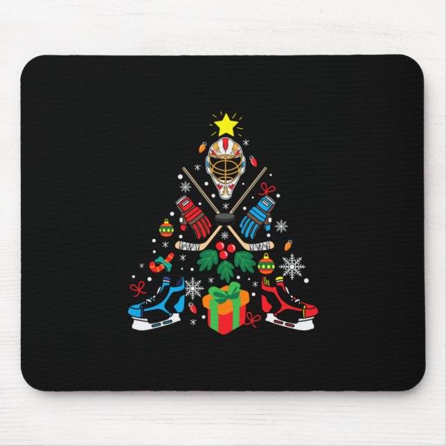 Merry Xmas Ice Hockey Weihnachtsbaum Mousepad (Vorne)