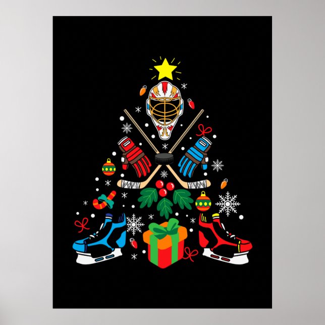 Merry Xmas Ice Hockey Weihnachtsbaum Poster (Vorne)
