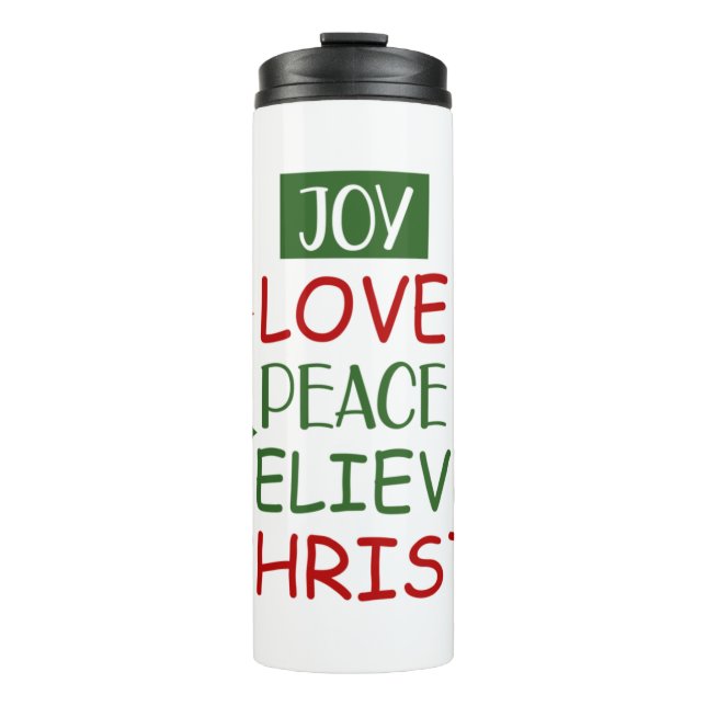 Merry Xmas Joy Liebe Friedensglaube Thermosbecher (Vorderseite)