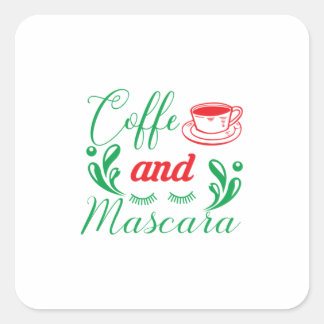 Merry Xmas Kaffee und Mascara Quadratischer Aufkleber