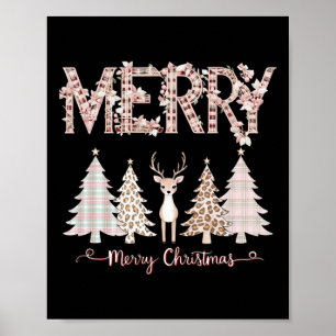 Merry Xmas Leopard Cheetah Buffalo Pink Kariert Ch Poster
