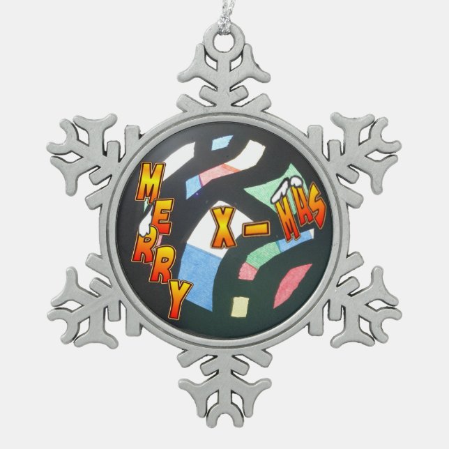 Merry Xmas Muster Pewter Snowflake Ornament (Vorderseite)