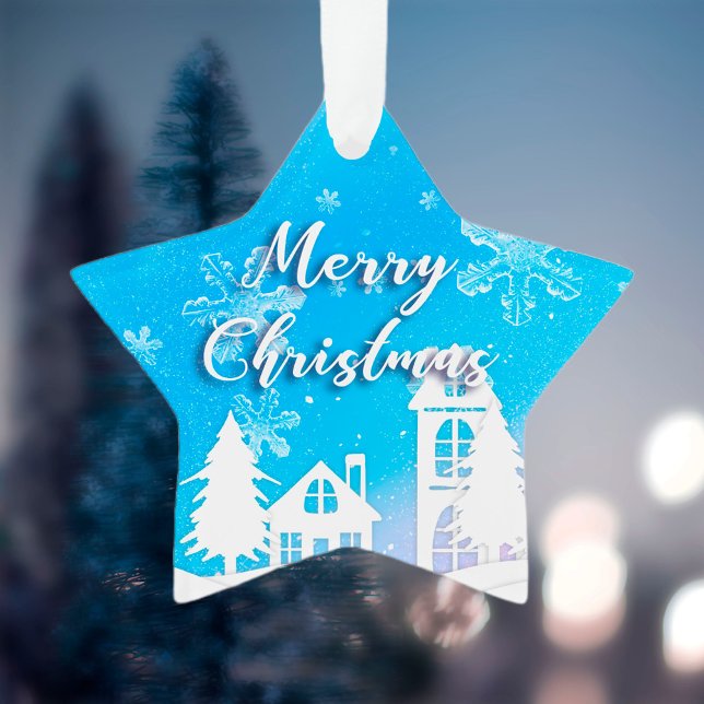 Merry Xmas neues Jahr 2023 Blauer Schnee im Weißen Ornament (Von Creator hochgeladen)