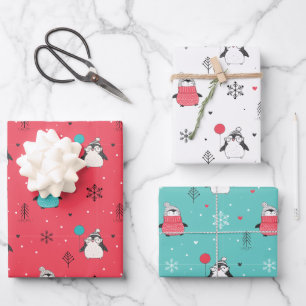 Merry Xmas Niedlich Happy Pinguin in Red Winter Ha Geschenkpapier Set