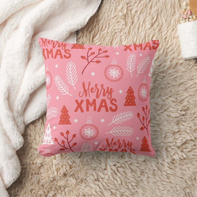 Merry Xmas Niedlich Pink Retro Botanische Weihnach Kissen (Decke)