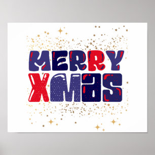 Merry Xmas Niedlich Red Blue Gold Poster