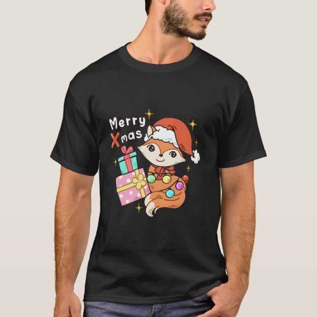Merry Xmas Niedlicher Urlaub Design T-Shirt (Vorderseite)