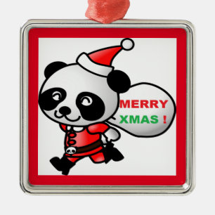 "MERRY XMAS" PANDA BEAR SANTA ORNAMENT AUS METALL