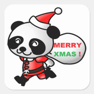 "MERRY XMAS" PANDA BEAR SANTA QUADRATISCHER AUFKLEBER