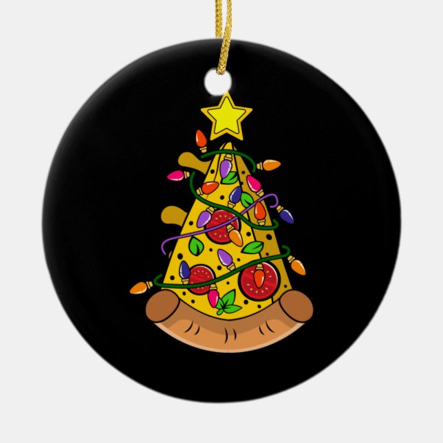 Merry Xmas Pizza Christmas Tree Lights Keramik Ornament (Vorne)