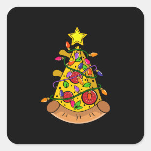 Merry Xmas Pizza Christmas Tree Lights Quadratischer Aufkleber