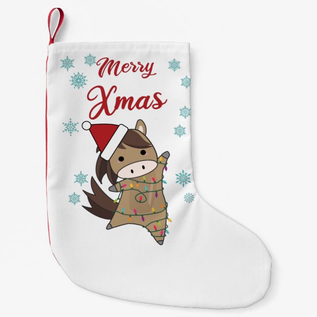 Merry Xmas Ponny Horse Snow Fairy Lights Tiere A Kleiner Weihnachtsstrumpf (Vorderseite)