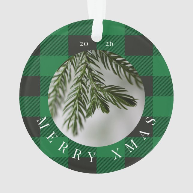 Merry Xmas Red Green Plaid Acrylic Ornament (Rückseite)