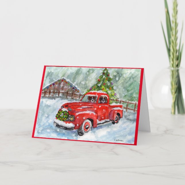 Merry Xmas Red Truck mit Boxern, die Xmas Karte fa (Vorderseite)