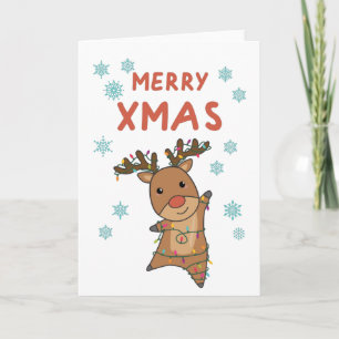 Merry Xmas Rudolph Red Nose Reindeer Fairy Lights Karte