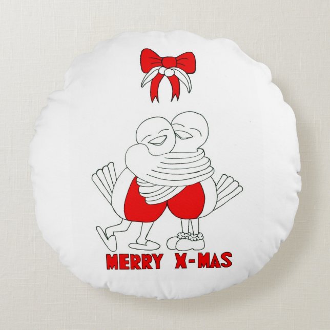 Merry Xmas Rundes Kissen (Vorderseite)
