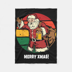 Merry Xmas Santa Claus Retro Vintag Sunset Happy Fleecedecke