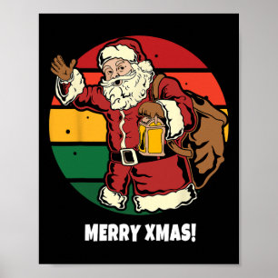 Merry Xmas Santa Claus Retro Vintag Sunset Happy Poster