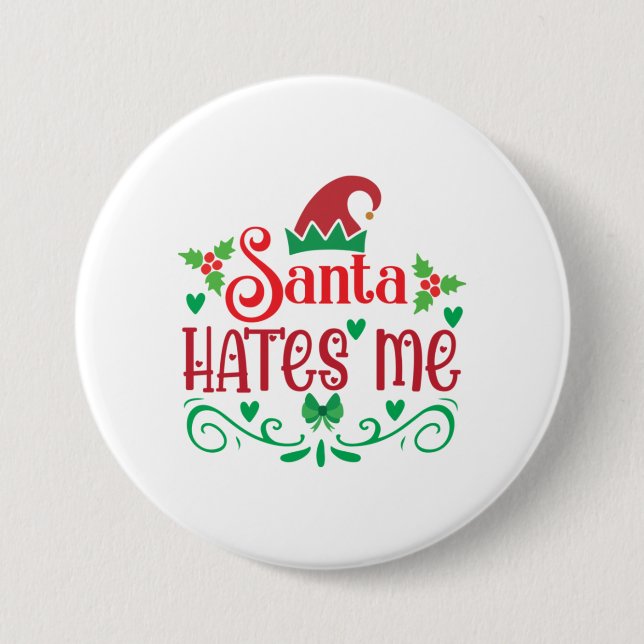 Merry Xmas Santa Hates Me Button (Vorderseite)