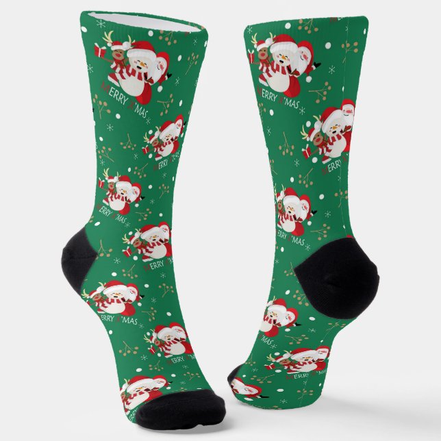 Merry Xmas, Santa Rudolph und Snowmen Socken (Gewinkelt)