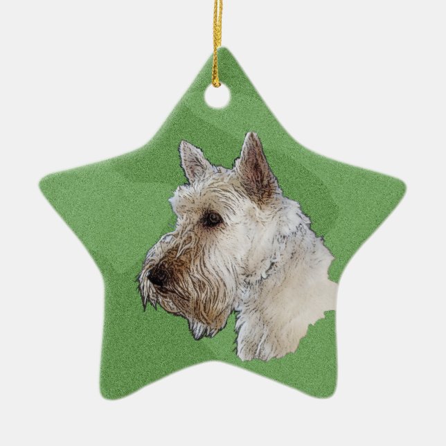 Merry Xmas Scottish Terrier (Wheaten) Keramik Ornament (Vorne)