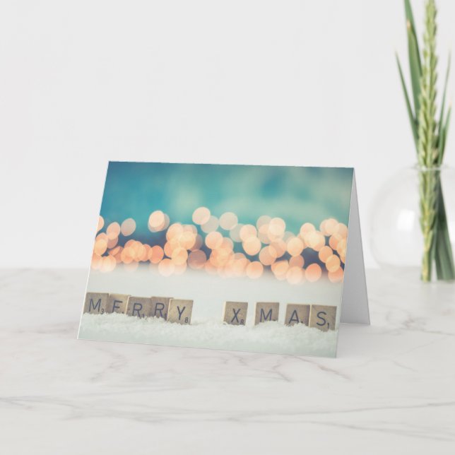 Merry Xmas Word Tiles Fun und Spiele Whimsical Karte (Vorderseite)