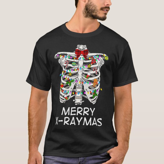 Merry XRaymas Skeleton Rib Cage Radiology Christma T-Shirt (Vorderseite)
