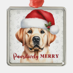 Merry Yellow Labrador Retriever Dog Christmas Silbernes Ornament