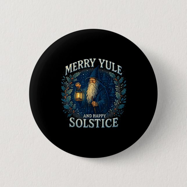 Merry Yule And Happy Solstice Mystic Winter Quote  Button (Vorderseite)