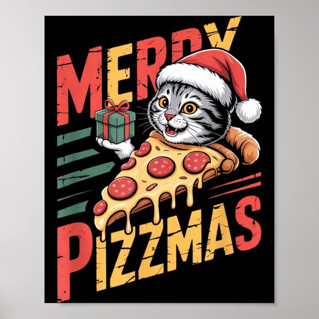 Merry Zzmas Christmas Cat Funny Zza Lover Xmas Cat Poster (Vorne)