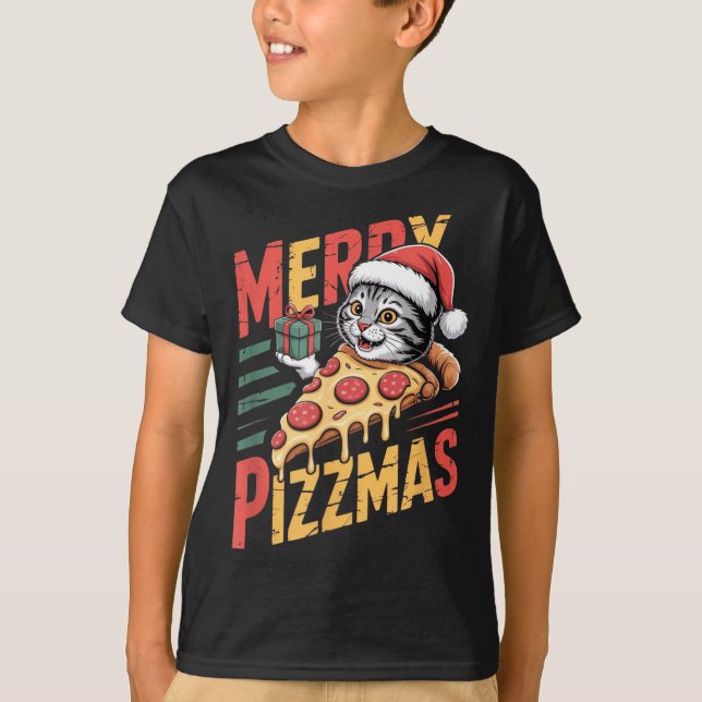 Merry Zzmas Christmas Cat Funny Zza Lover Xmas Cat T-Shirt (Vorderseite)