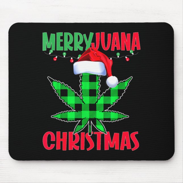 Merryjuana Weed Leaf Funny Christmas Pajama X-mas  Mousepad (Vorne)