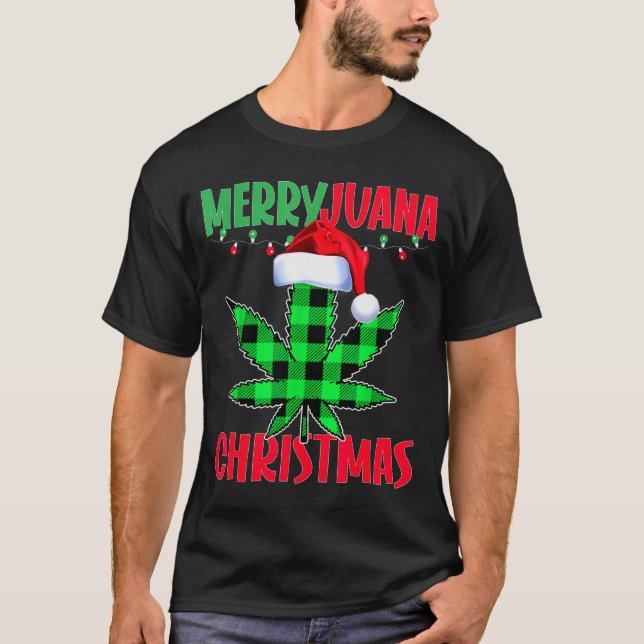 Merryjuana Weed Leaf Funny Christmas Pajama X-mas  T-Shirt (Vorderseite)