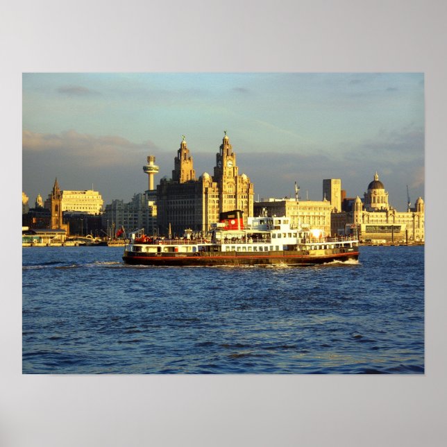 Mersey Ferry mit Liverpool Wasserfront jenseits Poster (Vorne)