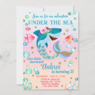 Mershark Mädchen Geburtstagseinladung, unter dem M Einladung